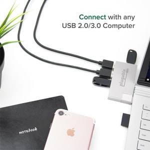 Plugable USB Hub, Rotating 4 Port USB 3.0 Hub, Powered USB Hub - (Compatible with Windows, macOS & Linux, USB 2.0 Backward