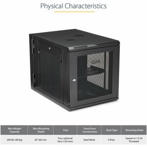 Aindi.mx - Gabinete Rack de Servidores Abisagrado de Pared 12U con 32