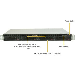 Supermicro SuperServer 5019P-M Barebone System - 1U Rack-mountable - Socket P LGA-3647 - 1 x Processor Support - Intel C62