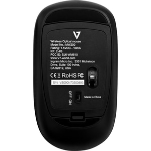 V7 Wireless Optical Mouse - Optical - Wireless - Radio Frequency - 2.40 GHz - Black - USB - 1600 dpi - Scroll Wheel - 4 Bu