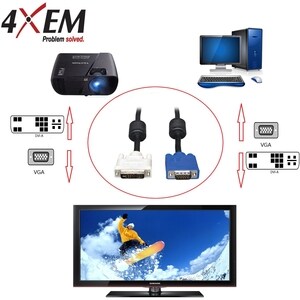 4XEM DVI to VGA Video Cable - 3 feet - DVI/VGA for Video Device - 3 ft - 1 x DVI Male Video - 1 x HD-15 Male VGA - Gold Pl