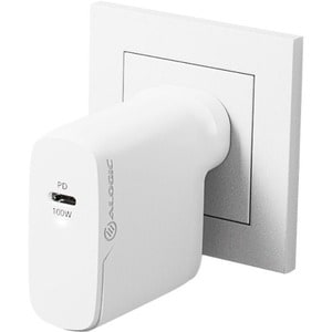 Alogic 1X100 Rapid Power 100W GaN Charger - 120 V AC, 230 V AC Input - 20 V/5 A, 5 V, 9 V, 15 V Output - White