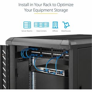 StarTech.com Black Standard Universal Server Rack Cabinet Shelf - 20 kg Static/Stationary Weight Capacity