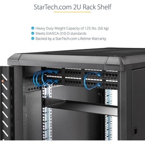 StarTech.com 2U Heavy Duty Server Rack Mount Shelf - 125lbs - 18in Deep Steel Universal Cantilever Tray for 19" AV/ Networ