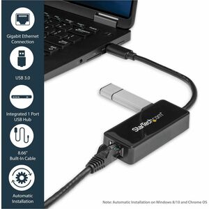 StarTech.com USB 3.0 Ethernet Adapter - USB 3.0 Network Adapter NIC with USB Port - USB to RJ45 - USB Passthrough (USB3100