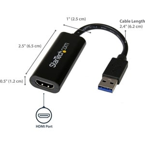 StarTech.com Slim USB 3.0 to HDMI External Video Card Multi Monitor Adapter - USB Graphics Card - Portable USB Video Card 