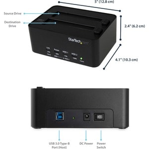 StarTech.com Drive Dock SATA/600 - USB 3.0 Type B Host Interface External - Black - 2 x HDD Supported - 2 x SSD Supported 