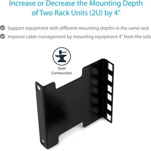StarTech.com Rail Depth Adapter Kit for Server Racks - 4 in. (10 cm) Rack Extender - 2U - 58.97 kg Load Capacity
