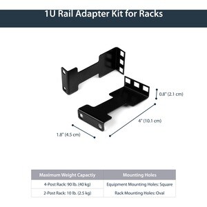 StarTech.com Rail Depth Adapter Kit for Server Racks - 4 in. (10 cm) Rack Extender - 1U - 4.54 kg Load Capacity