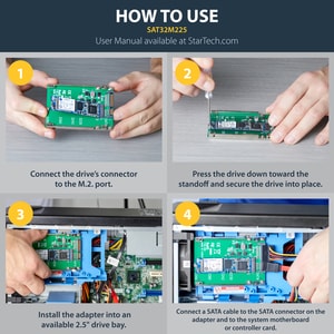 StarTech.com M.2 NGFF SSD to 2.5in SATA SSD Converter - 1 x SSD Supported - 1 x Total Bay - Steel