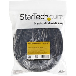 StarTech.com Hook-and-Loop Cable Management Tie - 100 ft. Bulk Roll - Black - Cut-to-Size Cable Wrap / Straps (HKLP100) - 