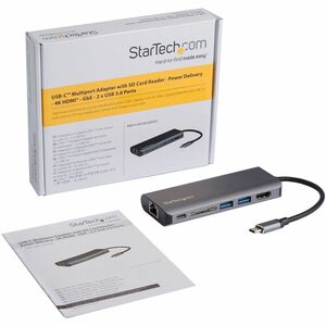 StarTech.com USB-C Multiport Adapter - 2 x USB 3.0 / HDMI / SD / Gigabit Ethernet - with Power Delivery (USB PD) - USB C D
