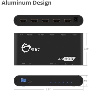 SIIG 1x4 HDMI 2.0 Splitter / Distribution Amplifier with Auto Video Scaling - 4K 60Hz HDR - Distributes HDMI video/audio s