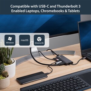 StarTech.com USB C Multiport Adapter - USB Type-C Travel Dock to 4K HDMI, 3x USB Hub, SD, GbE, 60W PD 3.0 Pass-Through - M