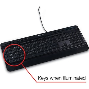 Verbatim Illuminated Wired Keyboard - Cable Connectivity - USB Type A Interface Media Player Hot Key(s) - Windows, Mac OS,