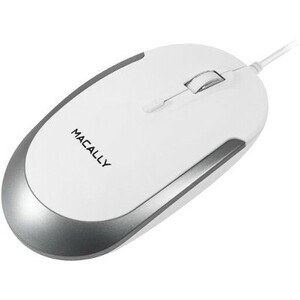 Macally USB Optical Quiet Click Mouse for Mac/PC in White & Aluminum - Optical - Cable - Aluminum, White - USB - 2400 dpi 