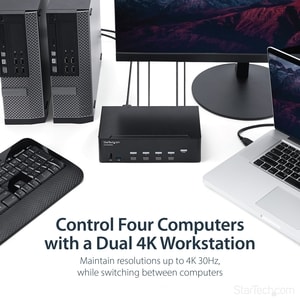 StarTech.com 4-Port Dual Monitor HDMI KVM Switch with Audio & USB 3.0 hub - 4K 30Hz - 4 PC Mac Computer KVM Switch Box for