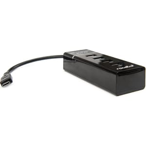 Rocstor Premium Slim Portable 4 Port Hub - USB-C to 4x USB-A Slim Hub - USB 3.0 Hub - Bus Powered - Black - USB C to USB T
