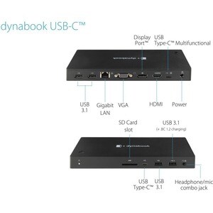 Dynabook/Toshiba Dynadock USB Type C Docking Station for Notebook - 100 W - 6 x USB Ports - 4 x USB 3.0 - USB Type-C - Net