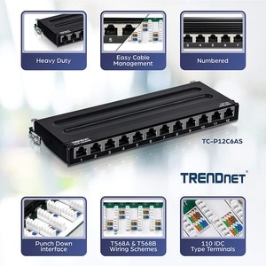 Quadro per prese di rete TRENDnet TC-P12C6AS - 12 Port(s) - 12 x RJ-45 - 0.5U Alto - Parato montabile