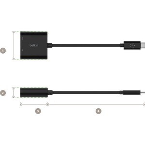 Belkin USB-C to Ethernet + Charge Adapter - 1 x Type C USB Male - 1 x RJ-45 Network Female, 1 x Type C USB Female - Black