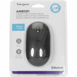 Targus Compact Multi-Device Antimicrobial Wireless Mouse - Wireless - Bluetooth/Radio Frequency - 2.40 GHz - Black - 3 But