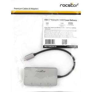 Rocstor Premium USB-C to USB-A Hub with 100W Power Delivery - USB 3.1 Type C - Portable - 4 USB Port(s) - 3 USB 3.0 Port(s