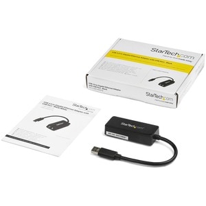 StarTech.com USB 3.0 to Gigabit Ethernet Adapter NIC w/ USB Port (Black) - USB 3.0 NIC - 10/100/1000 Mbps USB 3.0 LAN Adap