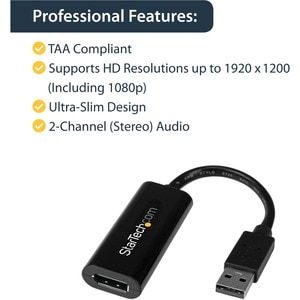 StarTech.com Slim USB 3.0 to HDMI External Video Card Multi Monitor Adapter - 1920x1200 / 1080p - Connect an HDMI display 