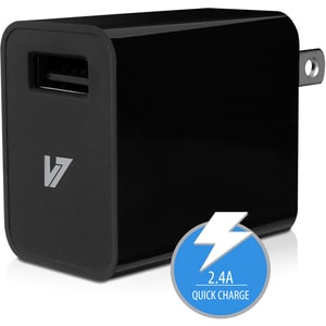 V7 12W USB Wall Charger with Lightning Cable - 120 V AC, 230 V AC Input - 5 V DC/2.40 A Output