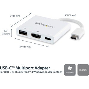 StarTech.com Adattatore Multifunzione USB-C a HDMI 4k con Power Delivery e porta USB-A - Bianco - Adattatore da viaggio US