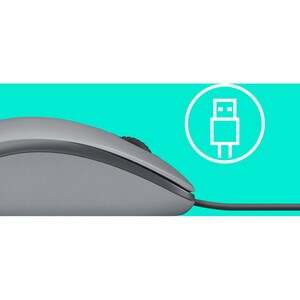 Mouse Logitech M110 Full-size - USB - Ottico - 3 Pulsante(i) - Mid Gray - Cavo - 1000 dpi - Rotella di scorrimento - Simme