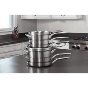 Calphalon Premier Space Saving Stainless Steel 10-Piece Cookware Set - - Tempered Glass Cover, Aluminum Core, Metal, Stain