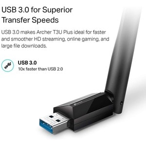 TP-Link Archer T3U Plus IEEE 802.11ac - Wi-Fi Adapter for Desktop Computer/Notebook - USB 3.0 - 1.27 Gbit/s - 2.40 GHz ISM