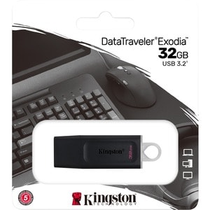 Kingston DataTraveler Exodia 32GB USB 3.2 (Gen 1) Flash Drive - 32 GB - USB 3.2 (Gen 1) - Black, White