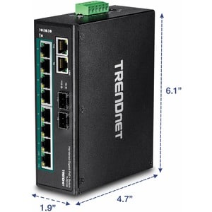 TRENDnet 10-Port Industrial Gigabit PoE+ DIN-Rail Switch, 8 x Gigabit PoE+ Ports, DIN-Rail Mount, 2 x SFP Slots, 240W PoE 