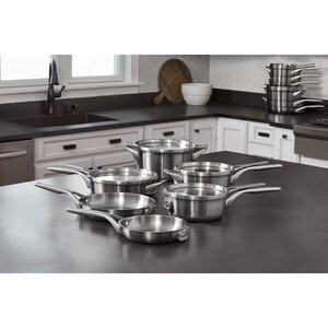 Calphalon Premier Space Saving Stainless Steel 10-Piece Cookware Set - - Tempered Glass Cover, Aluminum Core, Metal, Stain
