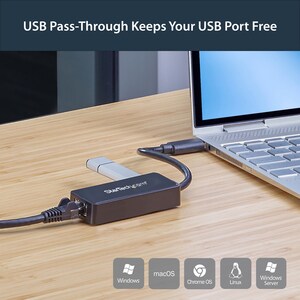 StarTech.com USB 3.0 Ethernet Adapter - USB 3.0 Network Adapter NIC with USB Port - USB to RJ45 - USB Passthrough (USB3100