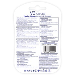 Verbatim Store 'n' Go V3 USB 3.0 Drive - 256 GB - USB 3.0 - 120 MB/s Read Speed - 25 MB/s Write Speed - Gray - Lifetime Wa