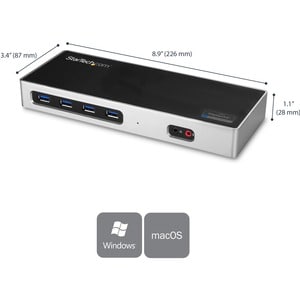 StarTech.com USB Type C Docking Station for Notebook - 40 W - Black, Silver - 2 Displays Supported - 4K - 3840 x 2160, 409