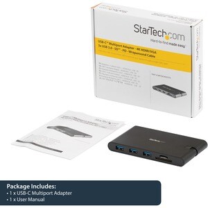 StarTech.com USB C Multiport Adapter - USB Type-C Mini Dock with HDMI 4K or VGA Video - 100W PD Passthrough, 3x USB 3.0, G