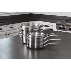 Calphalon Premier Space Saving Stainless Steel 10-Piece Cookware Set - - Tempered Glass Cover, Aluminum Core, Metal, Stain