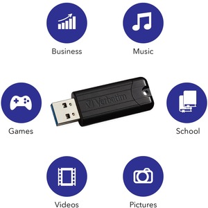 Verbatim 32GB PinStripe USB 3.2 Flash Drive Business Pack - 32 GB - USB 3.2 (Gen 1) Type A - Black - Lifetime Warranty - 1