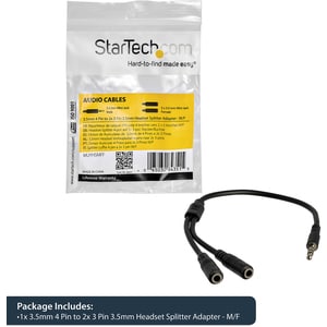 StarTech.com Cavo Sdoppiatore per Cuffie 3.5mm - Adattatore per Auricolare da 3.5mm Maschio a 2 Femmine - Estremità 1: 2 x