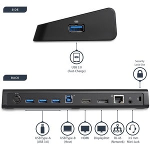 StarTech.com Docking Station Laptop universale USB 3.0 a doppia uscita video 4K DisplayPort / HDMI - Gbe + porta USB a ric