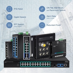 TRENDnet 16-Port Hardened Industrial Unmanaged Gigabit 10/100/1000Mbps DIN-Rail Switch w/ 16 Gigabit PoE+ Ports; Lifetime 