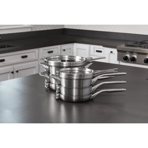 Calphalon Premier Space Saving Stainless Steel 10-Piece Cookware Set - - Tempered Glass Cover, Aluminum Core, Metal, Stain