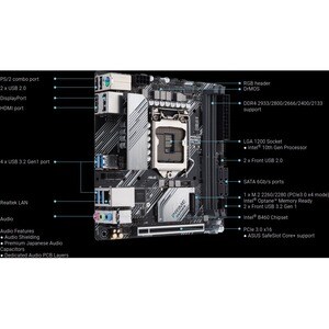 Asus Prime B460I-PLUS Desktop Motherboard - Intel Chipset - Socket LGA-1200 - Intel Optane Memory Ready - Mini ITX - 64 GB