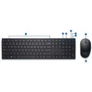 Dell Pro KM5221W Keyboard & Mouse - USB Wireless RF - English (UK) - Keyboard/Keypad Color: Black - USB Wireless RF Mouse 