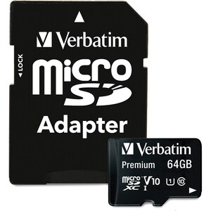 Verbatim 64GB Premium microSDXC Memory Card with Adapter, UHS-I Class 10 - UHS-1/Class 10 - 1pk